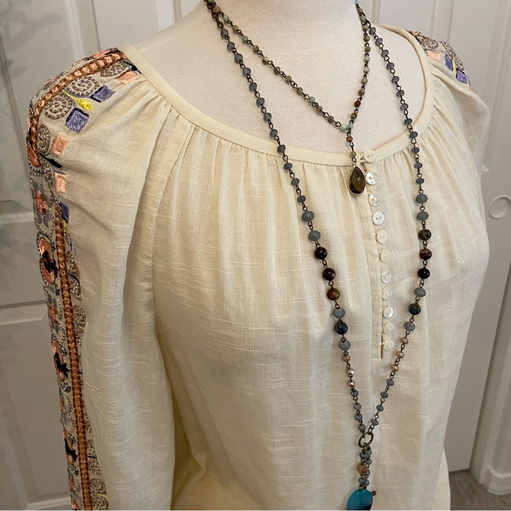 Blouse Tory Burch Boho Gauzy Embroidered Cream Top - Picture 2 of 10